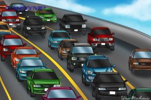 1 How to Safely Drive in Stop and Go Traffic A freeway with heavy traffic