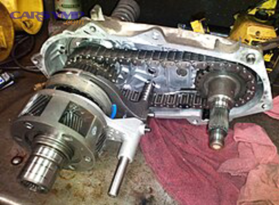 Transfer case interior photo with case opened for viewing components