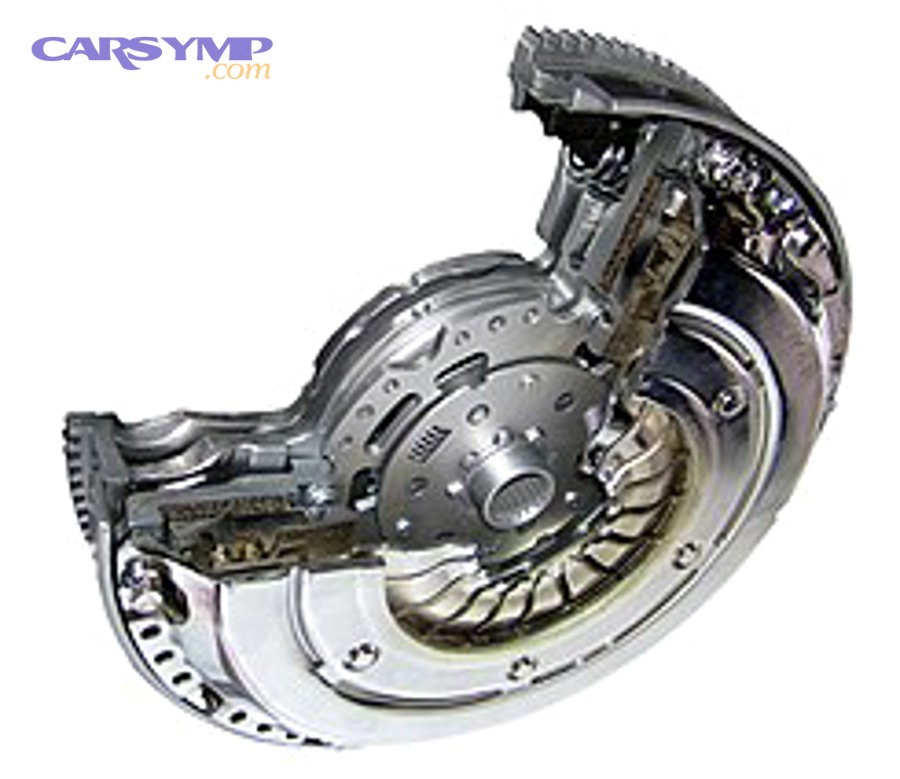 Cutaway view of dual-mass flywheel and clutch assembly
