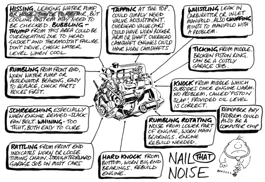 How do you diagnose noises that seem to come from the engine bay?