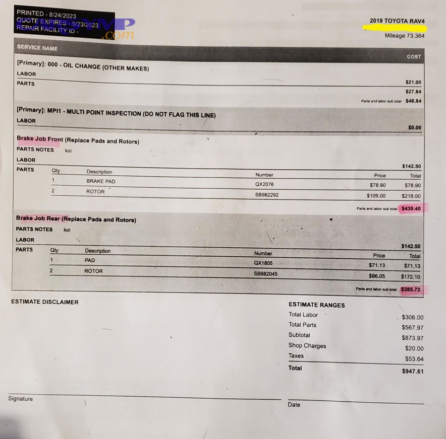 How do you compare two brake quotes line-by-line without missing hidden costs?