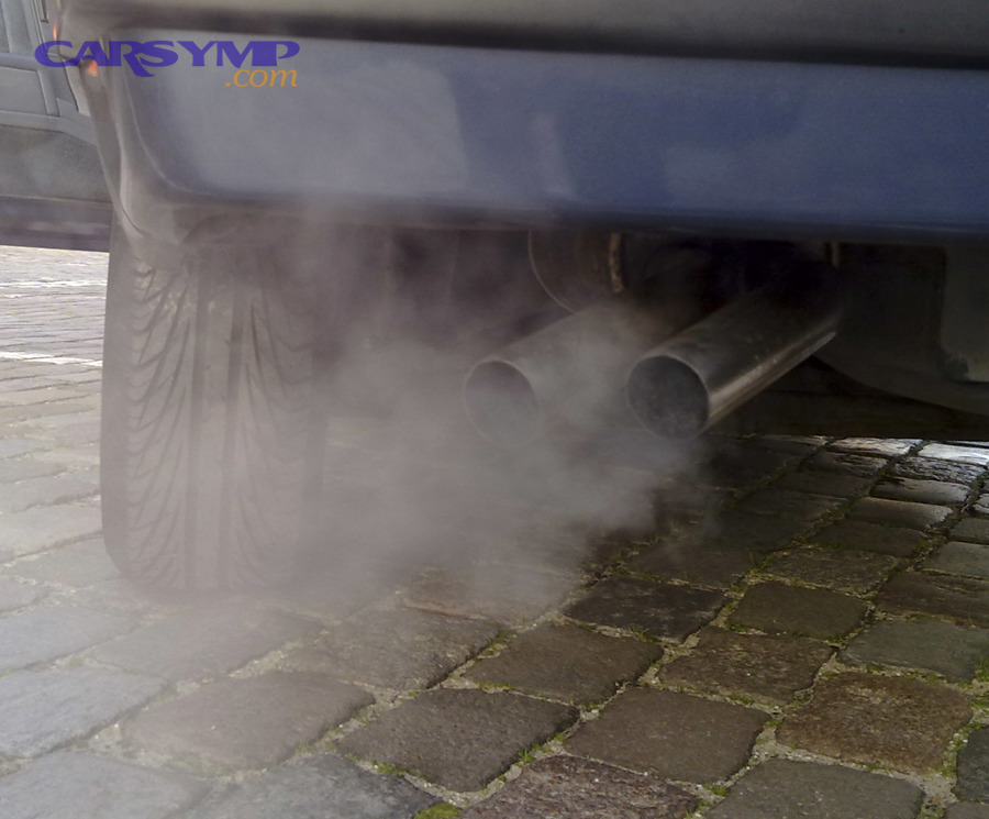 Automobile exhaust with visible white vapor