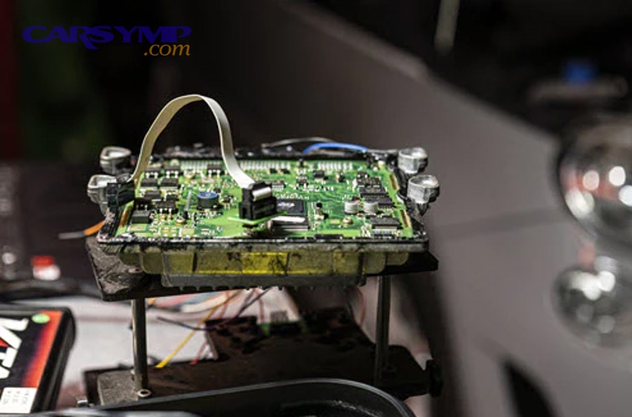 Auto technician performing diagnostic work in a shop