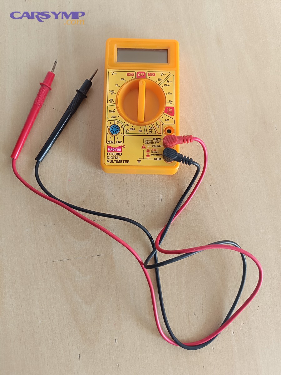 Digital multimeter used for voltage, resistance, and continuity checks during electrical troubleshooting