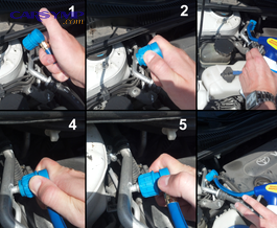 How do you recharge the A/C step by step without overcharging?