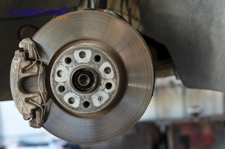 Brake disc closeup showing wear surfaces
