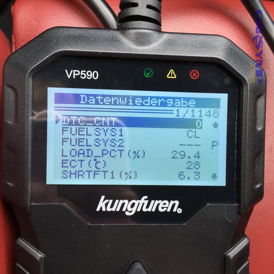 OBD2 scanner showing live data display