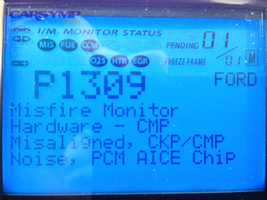 OBD2 scan tool screen showing a diagnostic trouble code and monitor status
