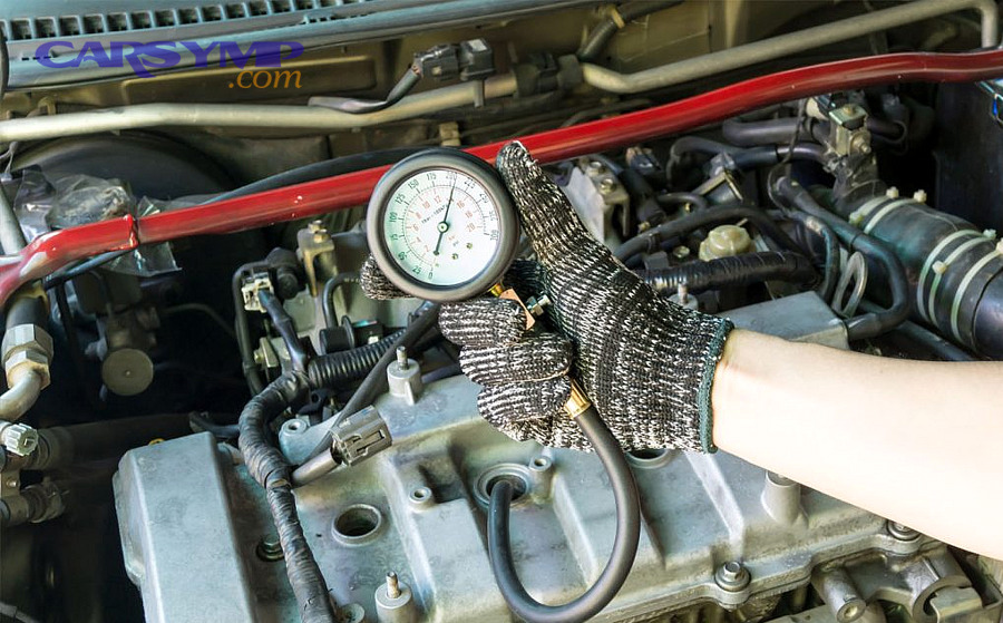 Mechanic diagnosing a car