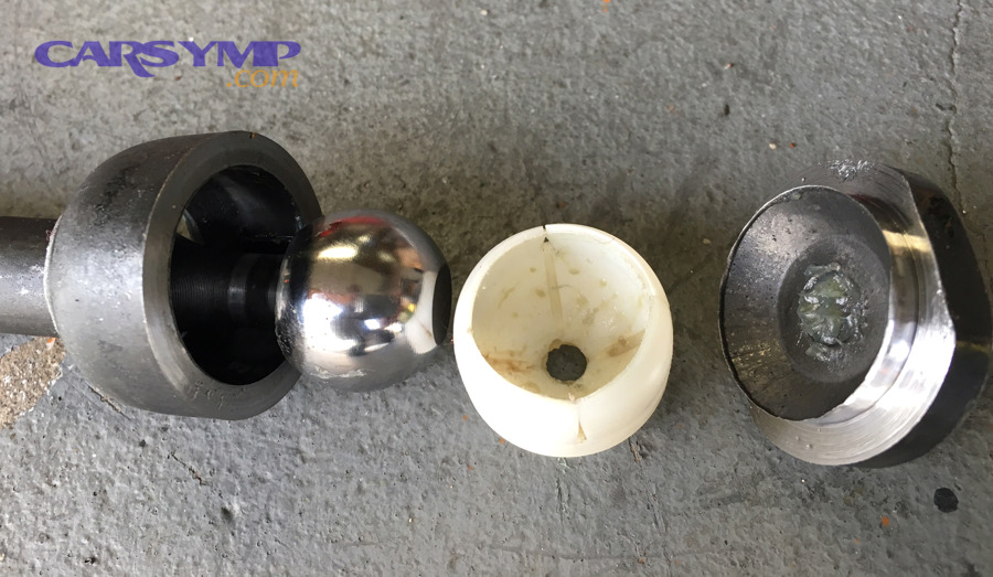 Inner tie rod ends cut open showing ball joint construction