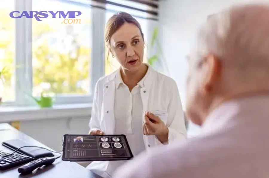 Service advisor discussing repair paperwork with a customer