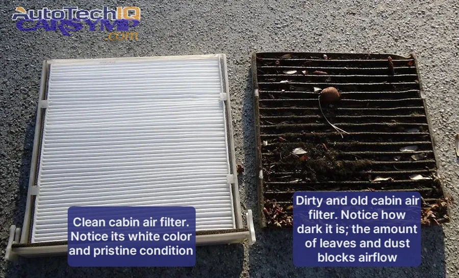 cabin air filter comparison dirty and clean