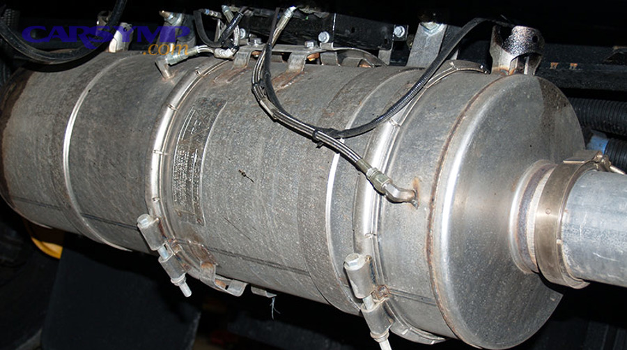 Diesel particulate filter installed on a vehicle underbody