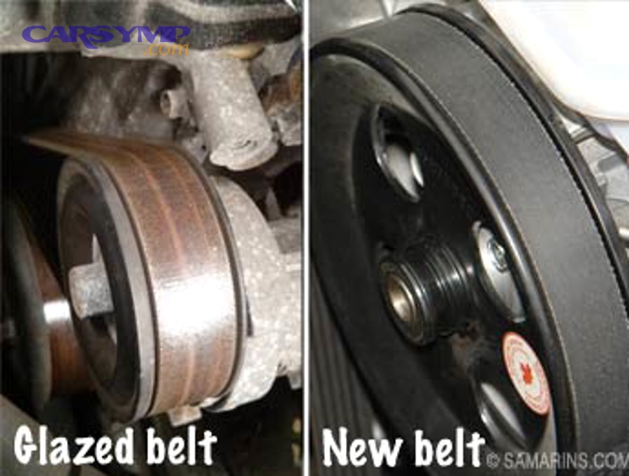 What does belt wear, glazing, or cracking reveal about squeal risk?