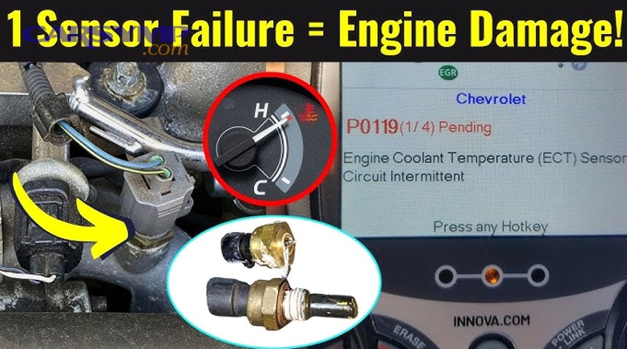 Engine coolant temperature sensor connector being unplugged for diagnosis