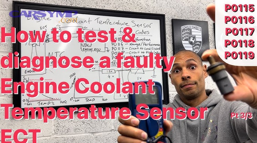 OBD2 scanner showing functions including live data and coolant temperature