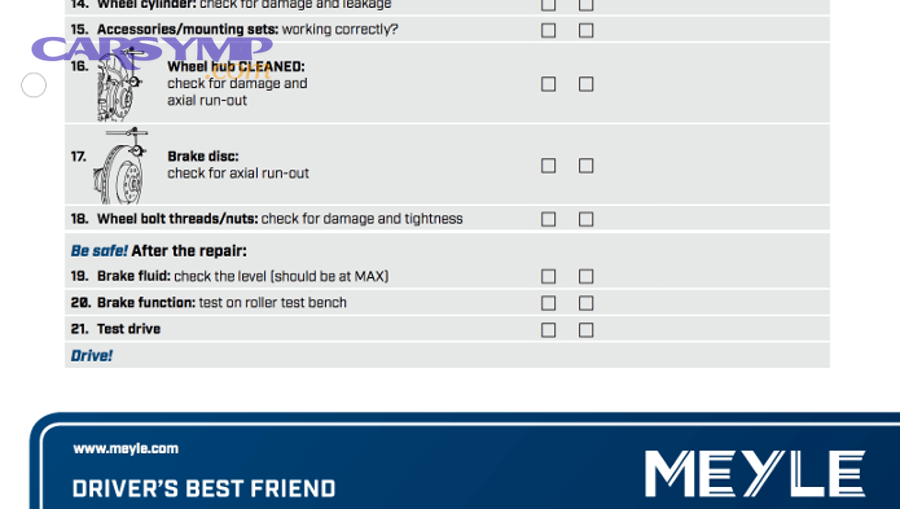 meyle brake checklist