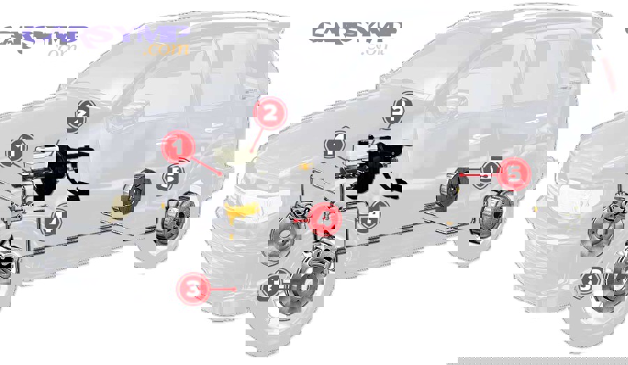 simple brake system labeled 1