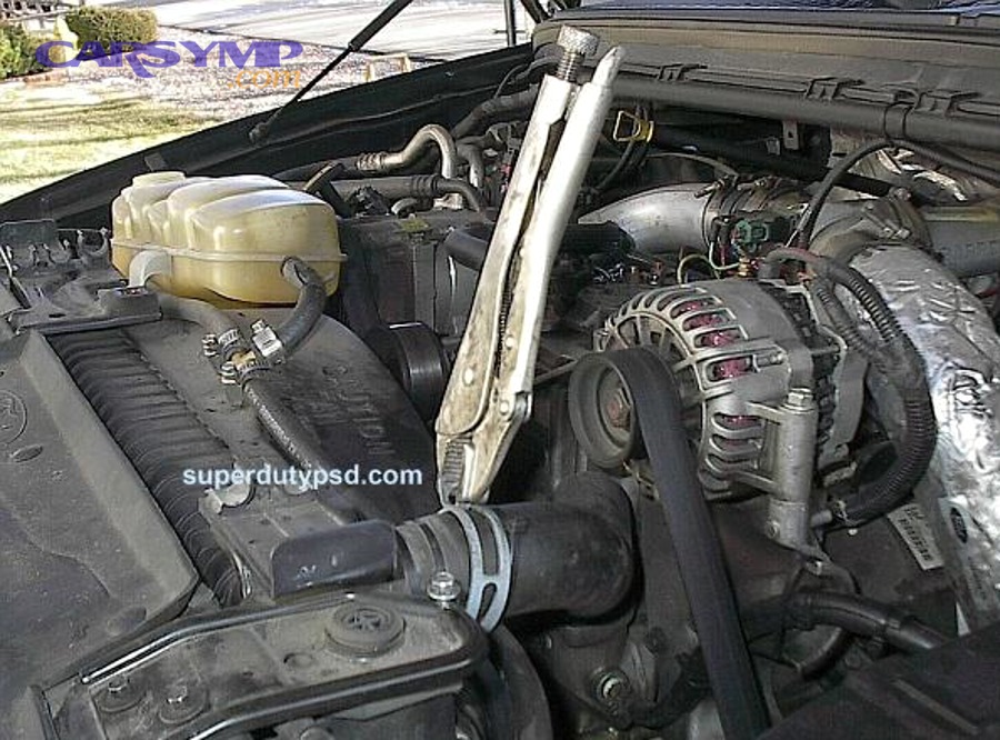 Upper radiator hose area shown during cooling system service inspection