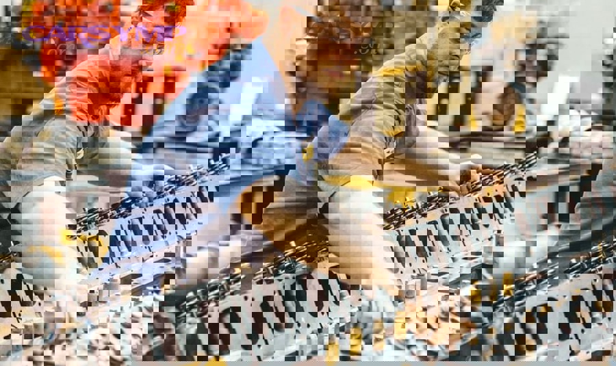 Pouring engine oil during an oil change