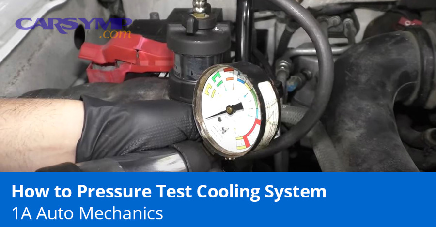 Mechanic performing cooling system pressure test to detect leaks