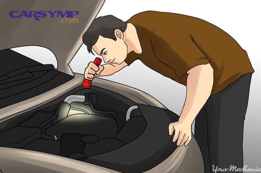 2 How to Troubleshoot Leaking Oil Person inspecting engine with flashlight
