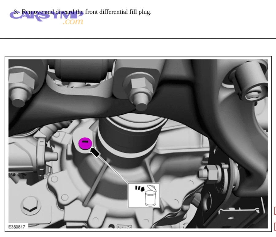 Diagram showing a differential fill plug location (example illustration)
