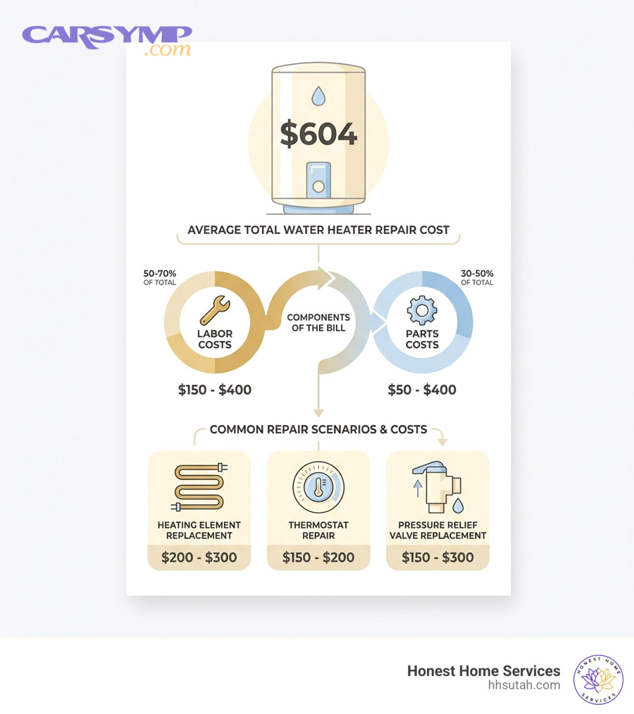 How do heater core, thermostat, and blend door repairs compare in total cost and repair time?
