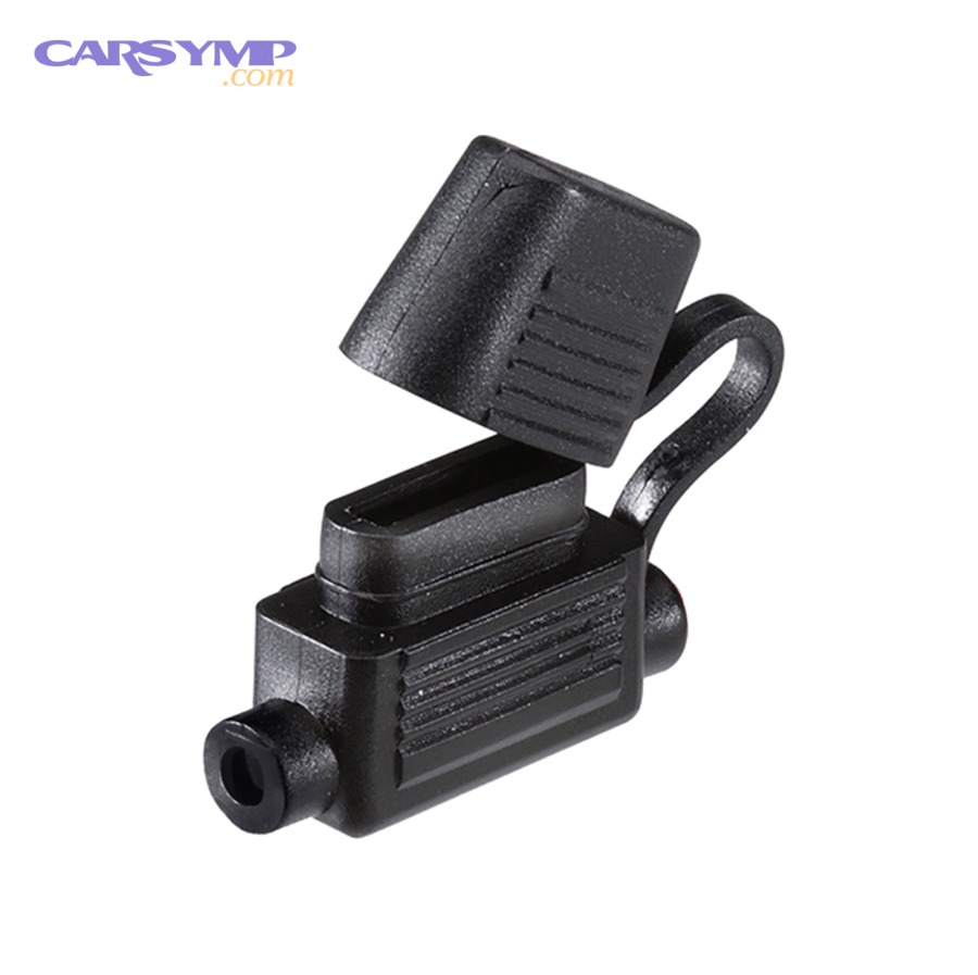 Inline blade fuse holder with weatherproof cap for automotive and outdoor circuits.