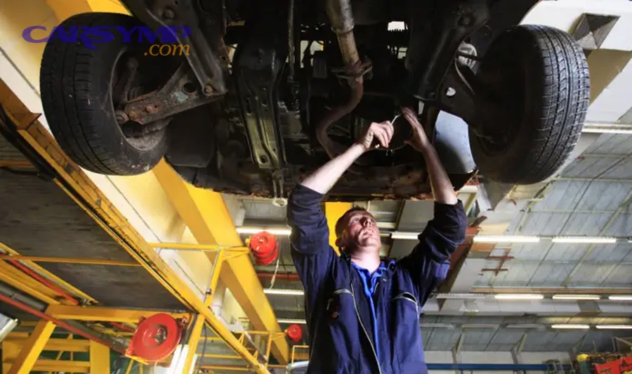 Mechanic working on a car in an auto repair shop
