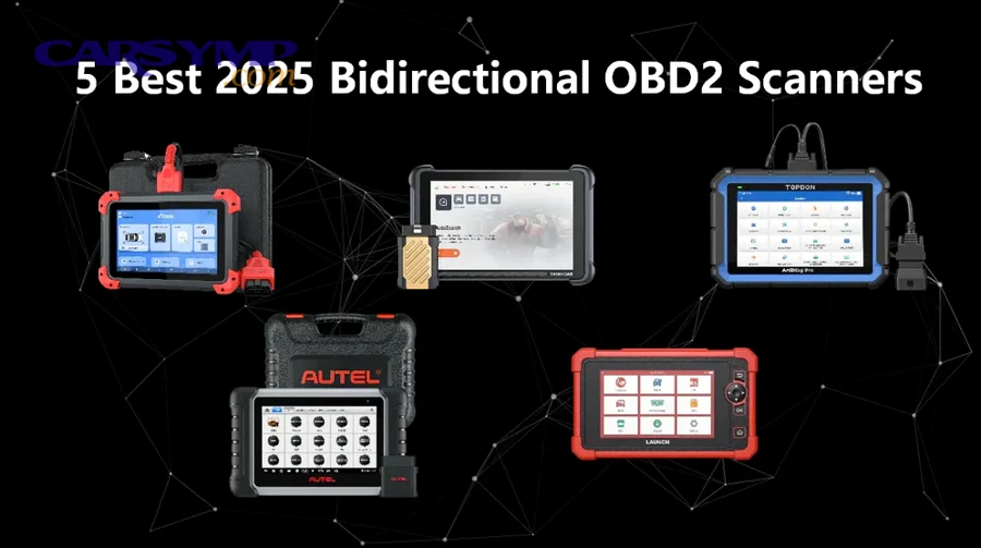 Handheld OBD2 scanner showing powertrain live data on screen