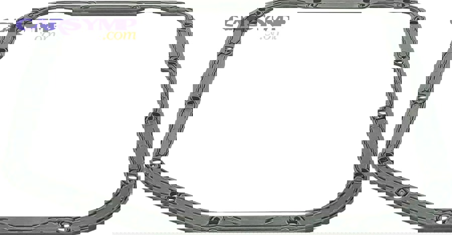 Oil pan area under a vehicle showing a leak source near the pan gasket line