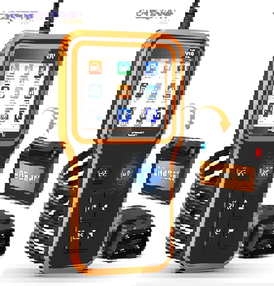 Handheld car diagnostic scan tool in use