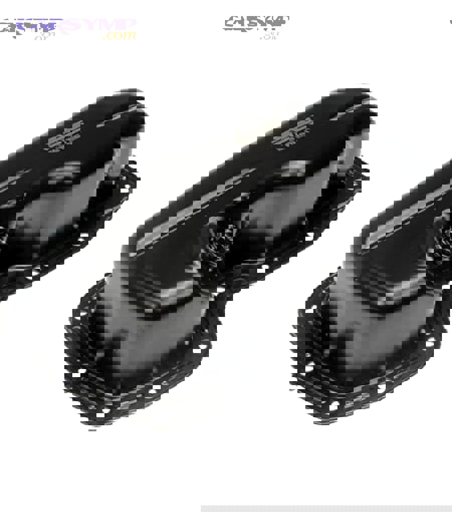 Oil pan gasket replacement process with hands removing an oil pan under a car