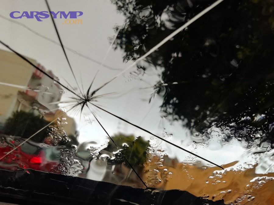 A cracked windshield