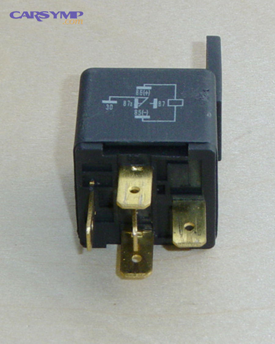 Automotive relay photo showing common automotive relay form factor and terminal layout