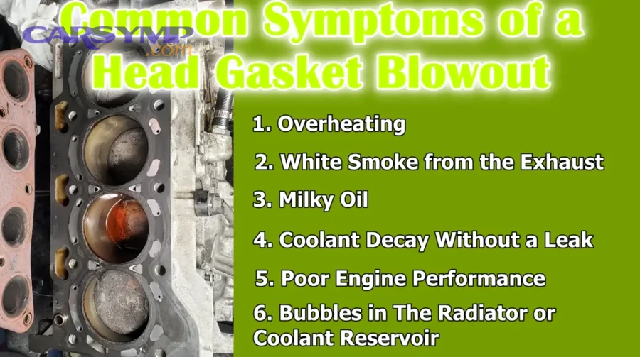 Bubbles in radiator or coolant neck indicating combustion gases entering cooling system
