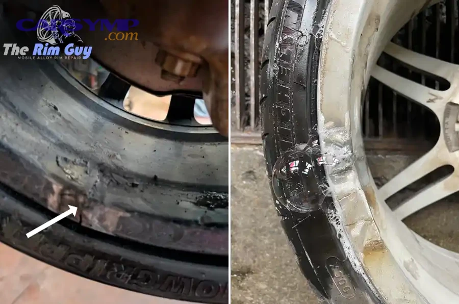 Professional wheel repair shop showing certified technician performing quality inspection with testing equipment and documentation procedures