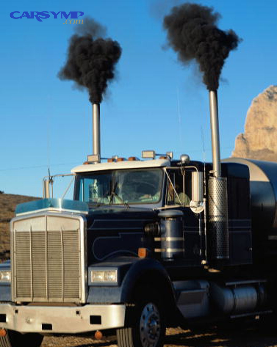 Diesel truck emitting black smoke under load