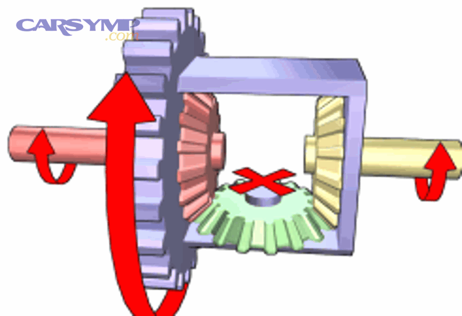 Diagram of differential operation showing gears and torque paths