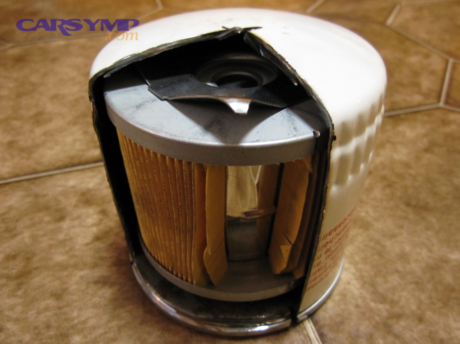 Oil filter cutaway used to illustrate common service-point leak sources