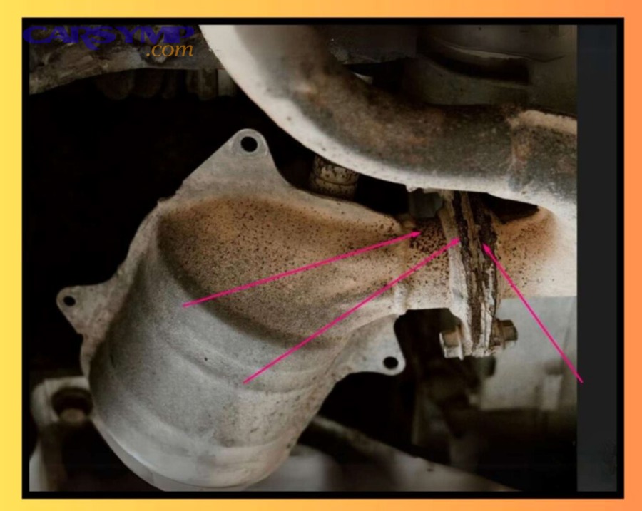 Oxygen sensor area near exhaust stream where upstream leaks can affect readings