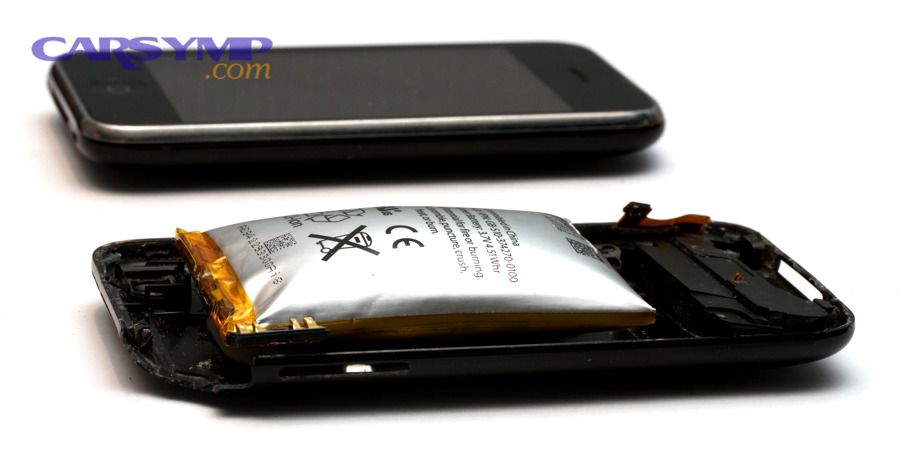 Swollen lithium-ion polymer battery inside a smartphone showing a serious failure condition