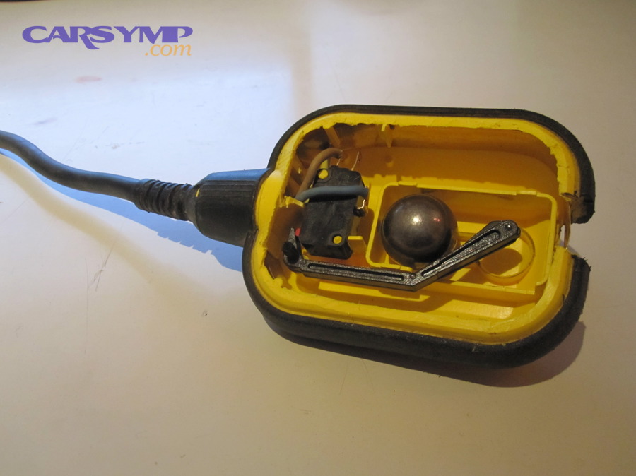 Example of a float switch mechanism similar to coolant reservoir float sensors