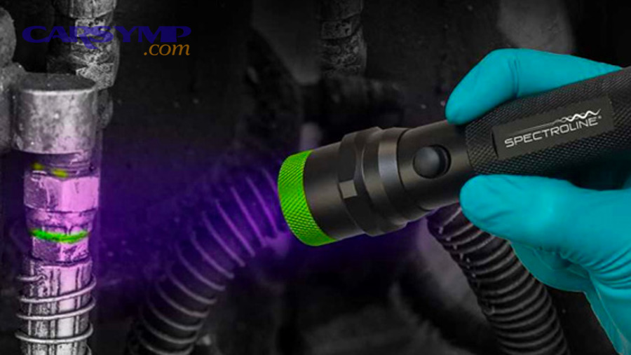 Adding fluorescent UV dye to engine oil through the oil filler cap