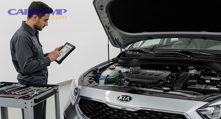 Mechanic performing car noise diagnosis checklist