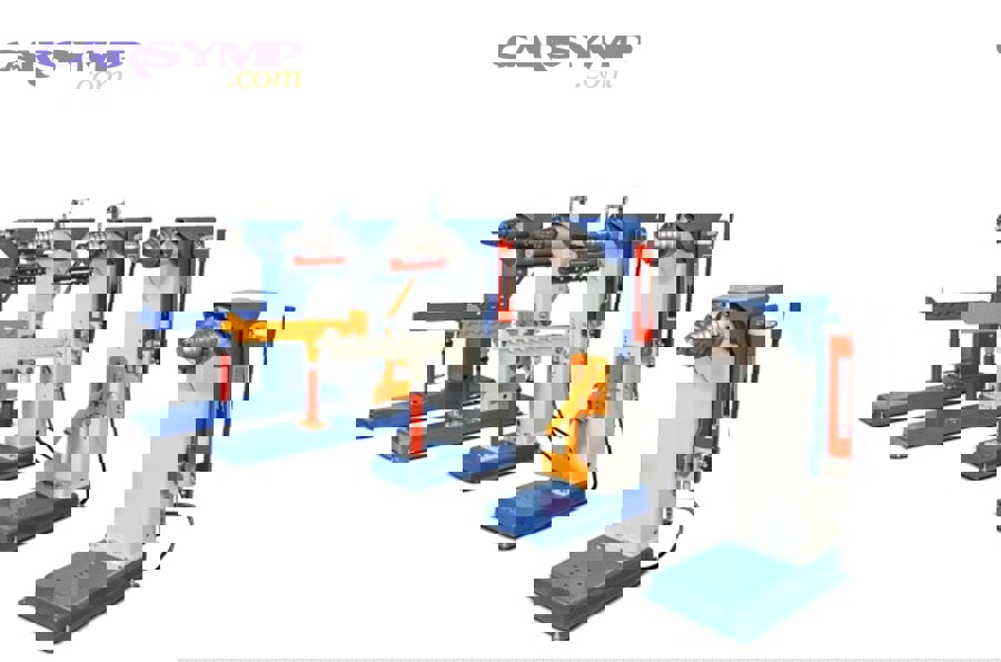 wheel mounted on balancing machine during final quality verification and measurement