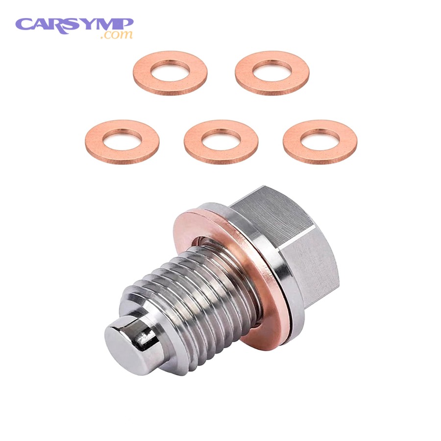 Oil drain plug and crush washer gaskets used to seal the drain plug against the oil pan