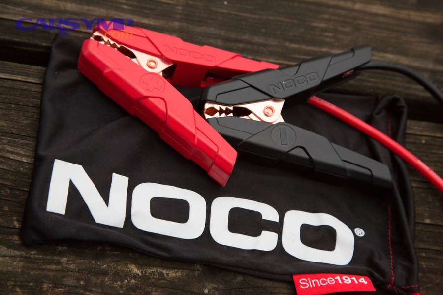 Portable jump starter clamps used with a booster pack