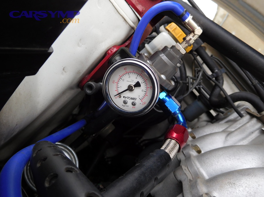 Fuel pressure gauge installed in engine bay